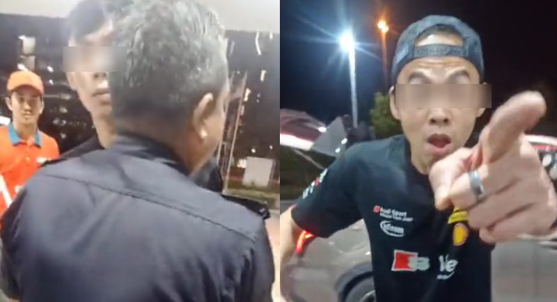 Dua lelaki dipercayai warga Singapura berang tindakan mereka mengisi petrol dalam botol ditegur oleh pengadu.
