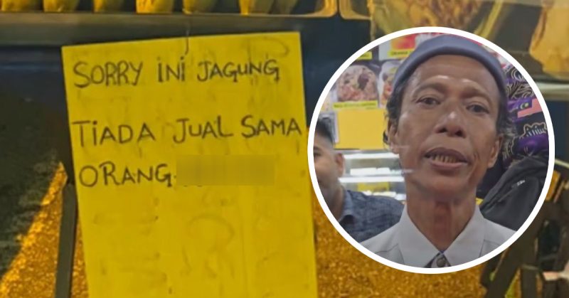 Gerai jagung di Kota Warisan yang tular kerana notis perkauman.