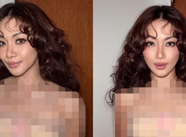 Daiyan Trisha bergaya dengan busana rona kulit pucat bertali halus, tular di media sosial