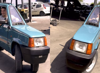 Andrea Marazzi memandu Fiat Panda elektrik paling sempit di dunia hanya selebar 50cm.