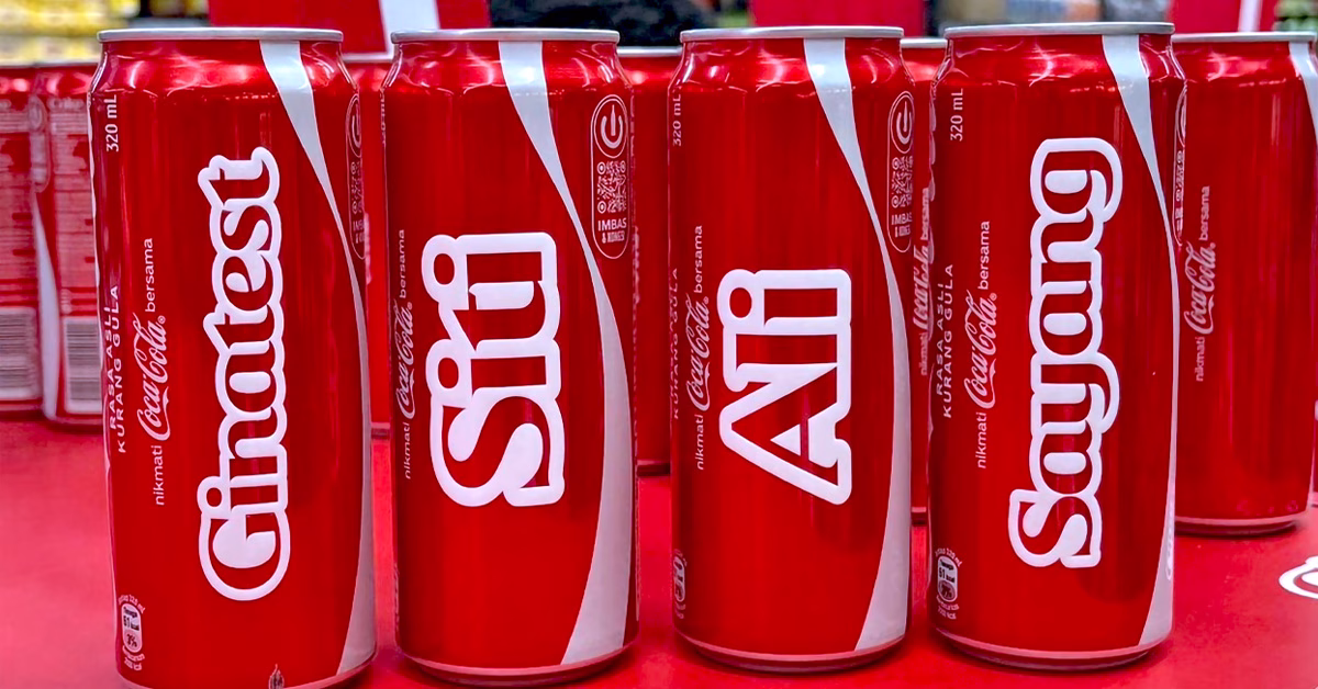 Tin Coca-Cola edisi ‘Share a Coke’ dengan nama seperti Siti, Ali dan Sayang