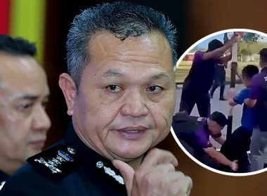 Gambar Pesuruhjaya Polis Sarawak bersama inset video tular pelatih IKBN Miri mengangkat rakan ke arah tiang, dikaitkan isu gurauan melampau.