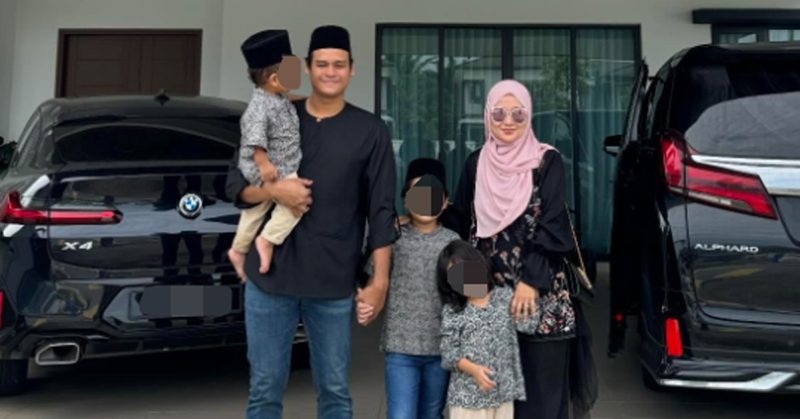 Gambar seorang lelaki bersama anak-anak dan isteri.