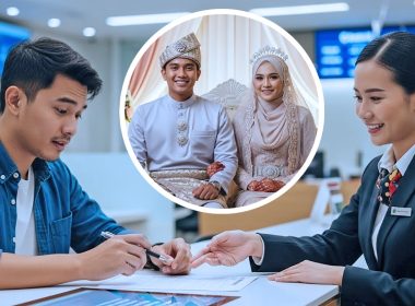 Lelaki muda isi borang pinjaman di bank, simbolik kepada beban kewangan sebelum berkahwin.