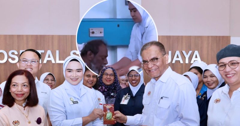Jururawat Hospital Seberang Jaya menyuapkan makanan kepada pesakit warga emas berbangsa India terima penghargaan.