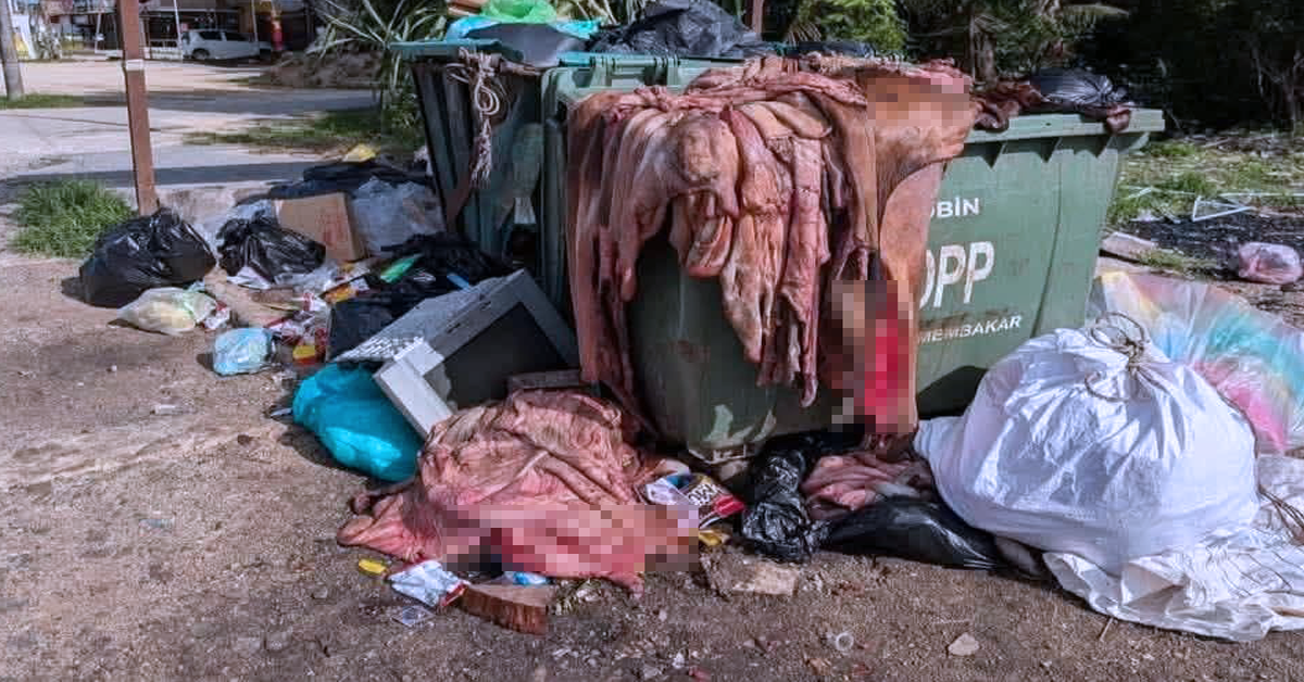 Kulit haiwan dipercayai lembu korban dibuang ke dalam tong sampah sehingga mencetuskan kritikan mengenai aspek kebersihan selepas ibadah korban.