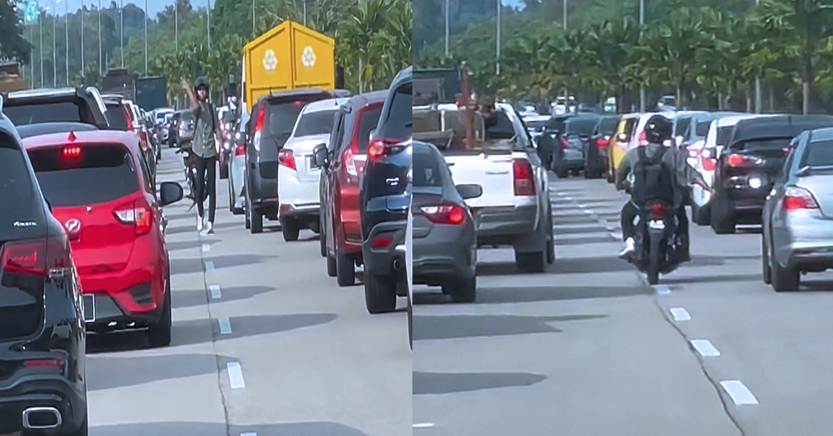 Rider muda menunggang motosikal membantu melancarkan laluan ambulans menuju Hospital Tengku Ampuan Afzan ketika kesesakan jalan raya.