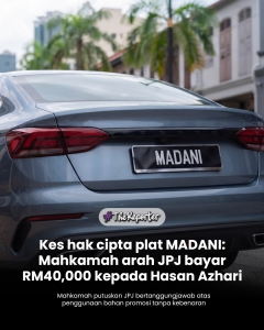 Kereta dengan nombor pendaftaran khas MADANI yang berkaitan kes hak cipta melibatkan JPJ di Mahkamah Tinggi Kuala Lumpur.