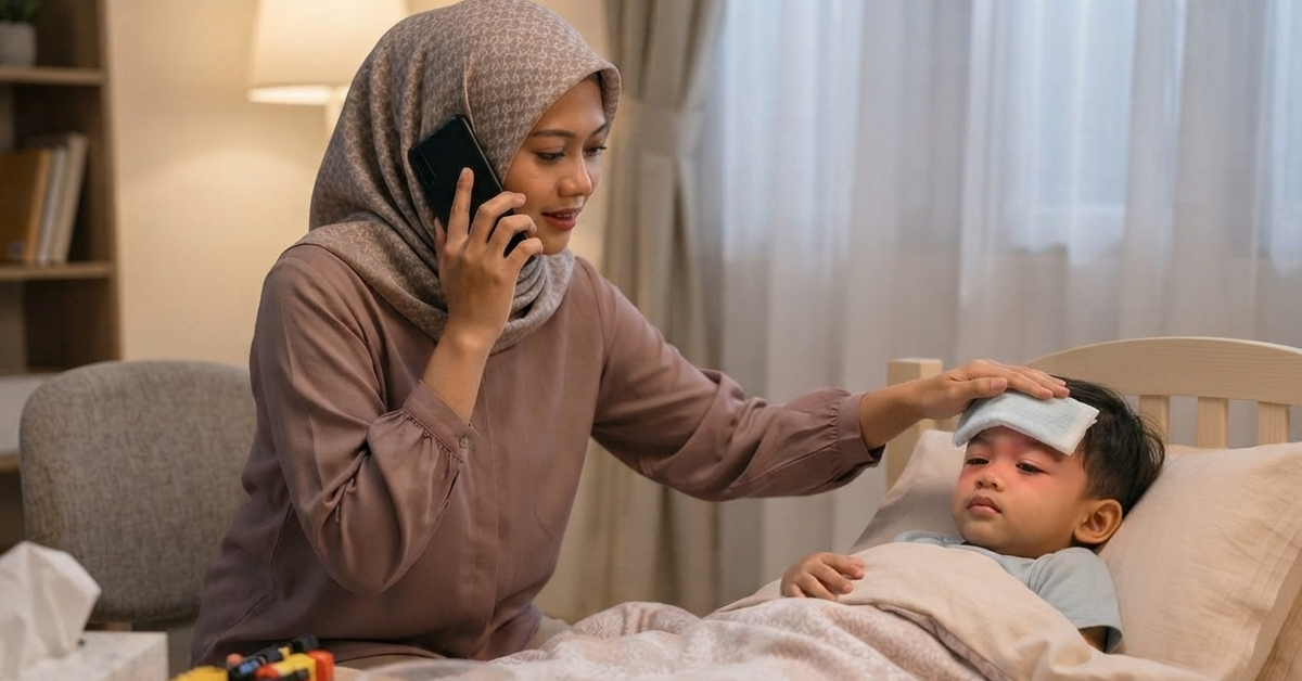 Ibu menjaga anak yang sakit di rumah