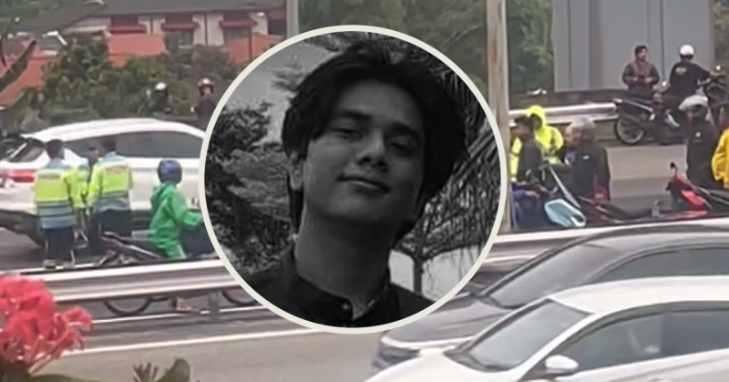 Penunggang motosikal membantu ibu mangsa kemalangan menuju ke lokasi nahas di Lebuh Raya Cheras-Kajang.